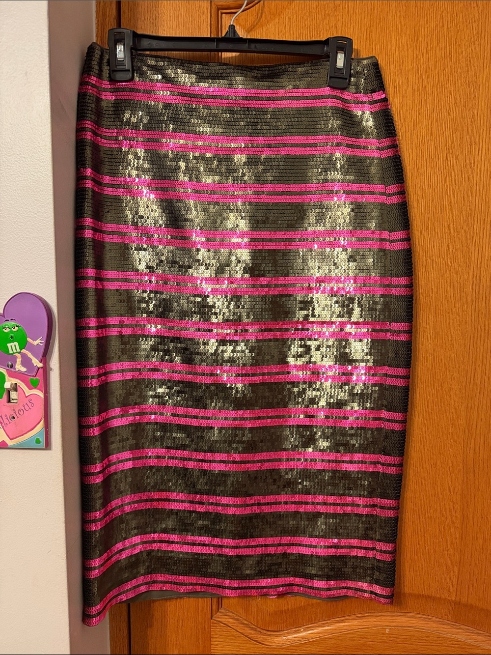 Sequin Stripe Pencil Skirt - Pink and Black